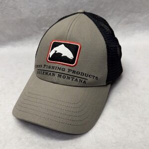 Simms Fishing Products‎ Hat Cap Snap Back Mens One Size Gray Black Trucker Patch